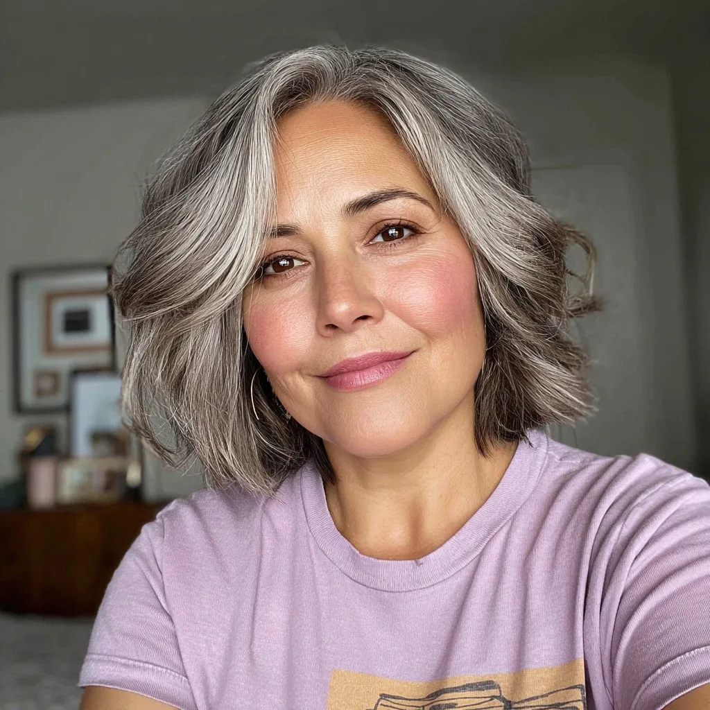 Modern Textured Grey Bob with Subtle Waves
