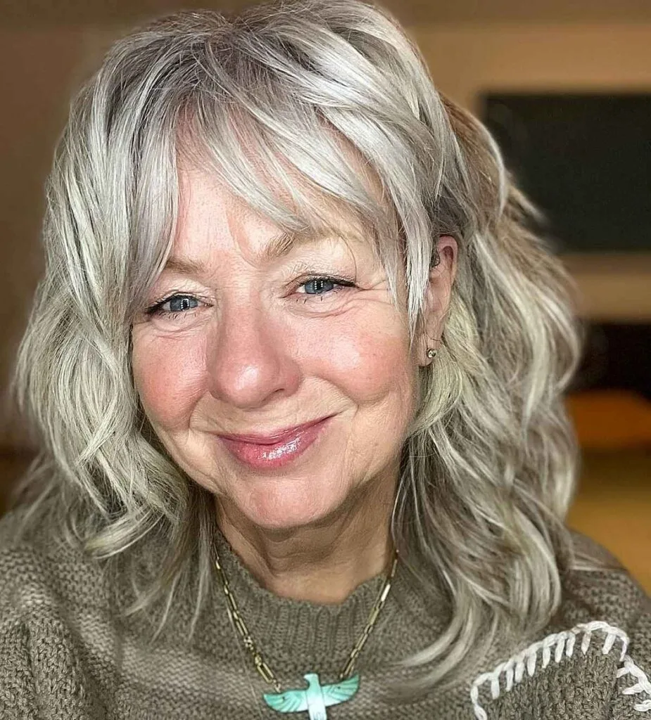 Mullet Shag with a Gentle Fringe for Wavy Hair