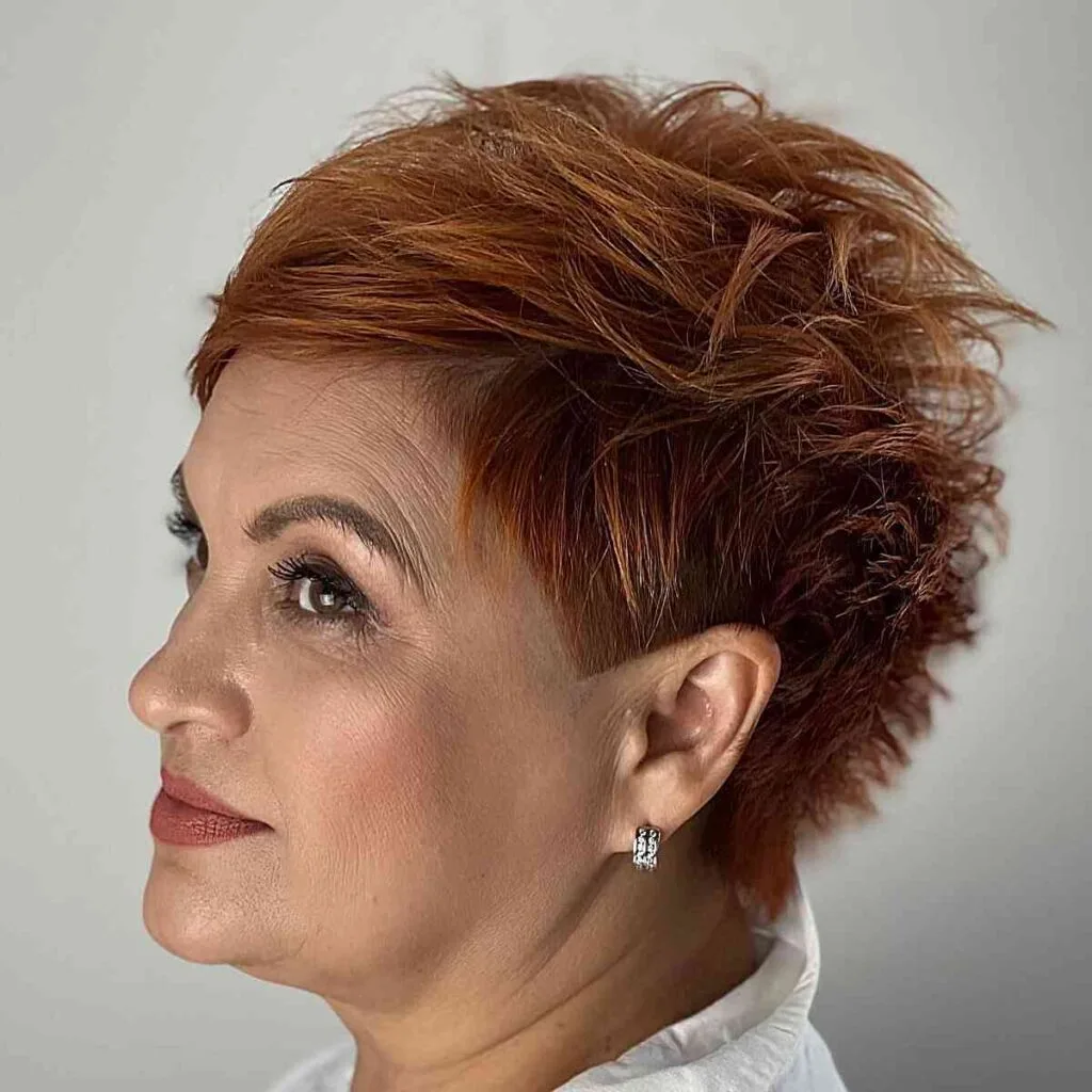 Older Woman's Tousled Deep Copper Short Hair