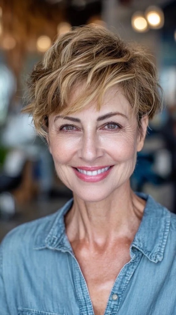 Piecey Short Pixie with Face-Framing Micro-Layers and Root Shadow