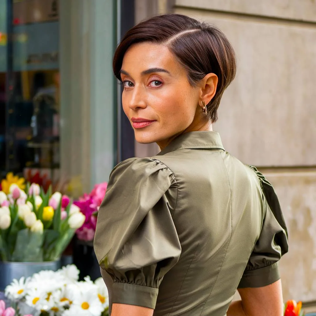 Pixie bob haircut with tapered neckline for fine hair over 40 and deep side part