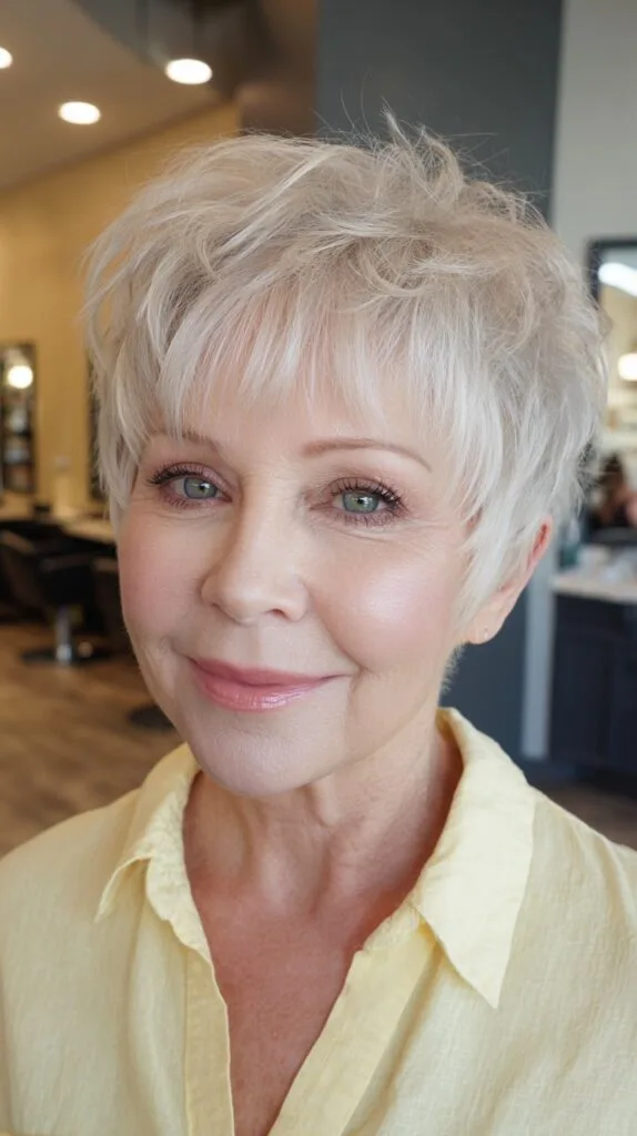 Platinum Textured Layered Pixie for Elegant Seniors