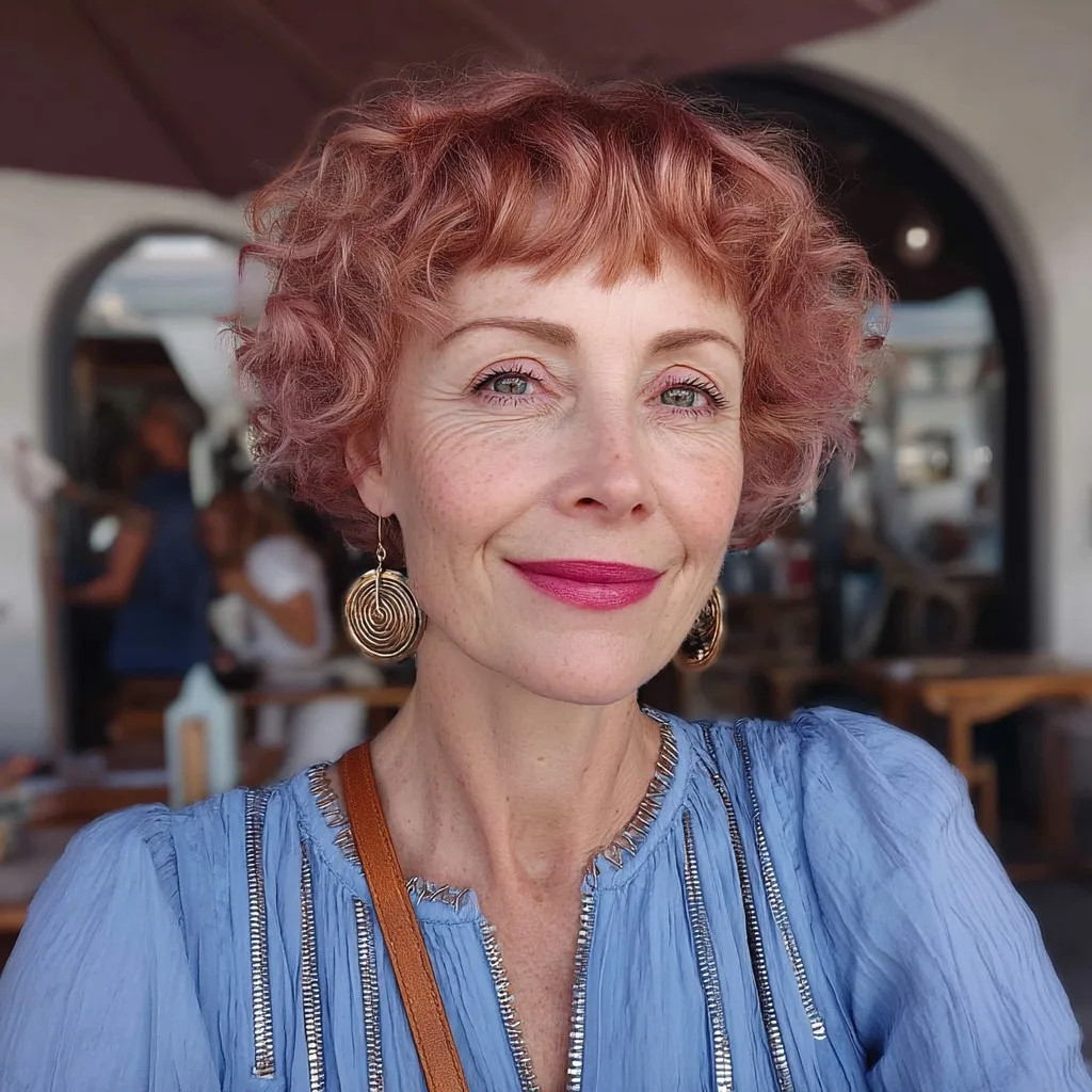 Playful Curly Cut with Baby Bangs