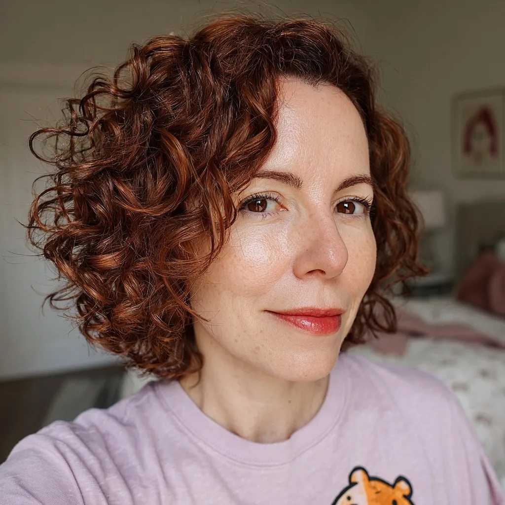 Playful Curly Red Bob with Defined Curls