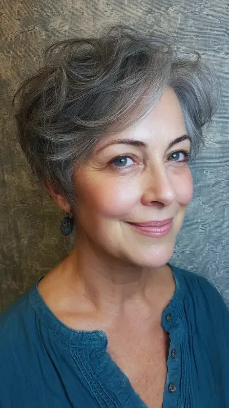 Playful Gray Pixie Cut with Soft Volume