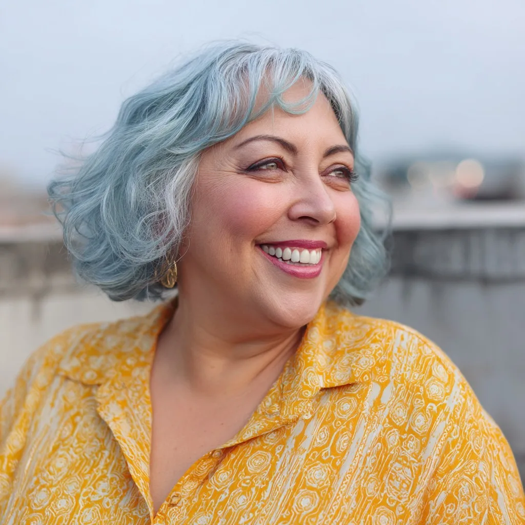 Playful Pastel Blue Bob with Soft Curls