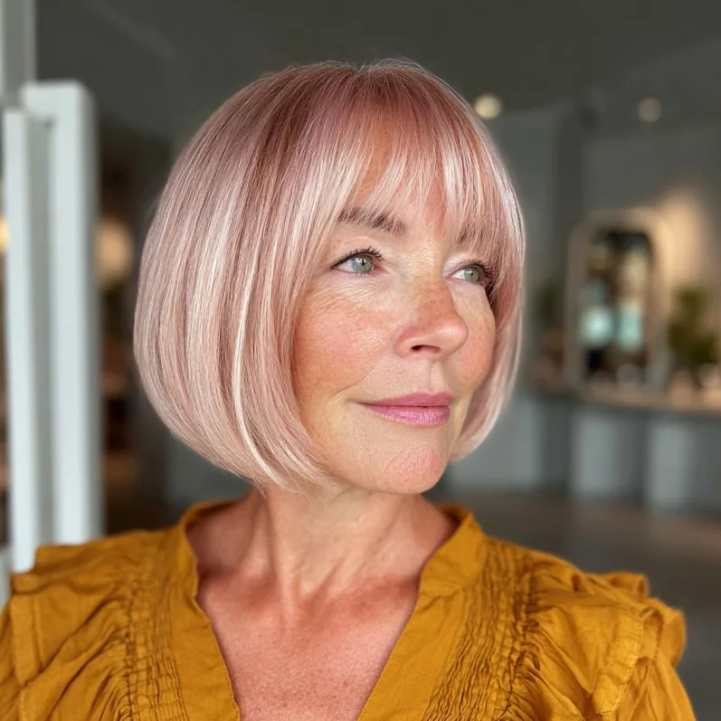 Playful Pastel Blunt Bob with Soft Fringe