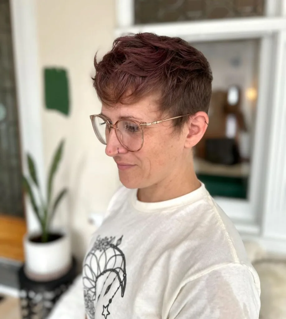 Playful Textured Pixie with Subtle Raspberry Hues
