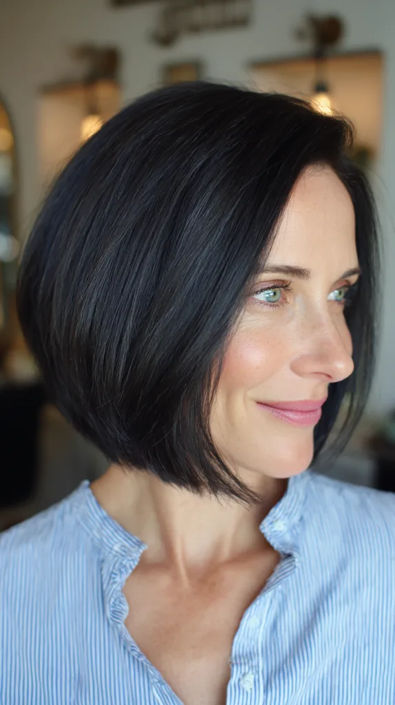 Polished Jet Black A-Line Bob with Subtle Texture