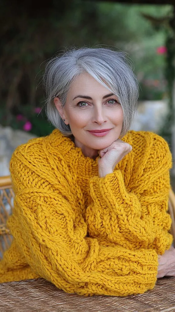 Polished Silver Pixie Bob with Deep Side Part and Jaw-Grazing Length