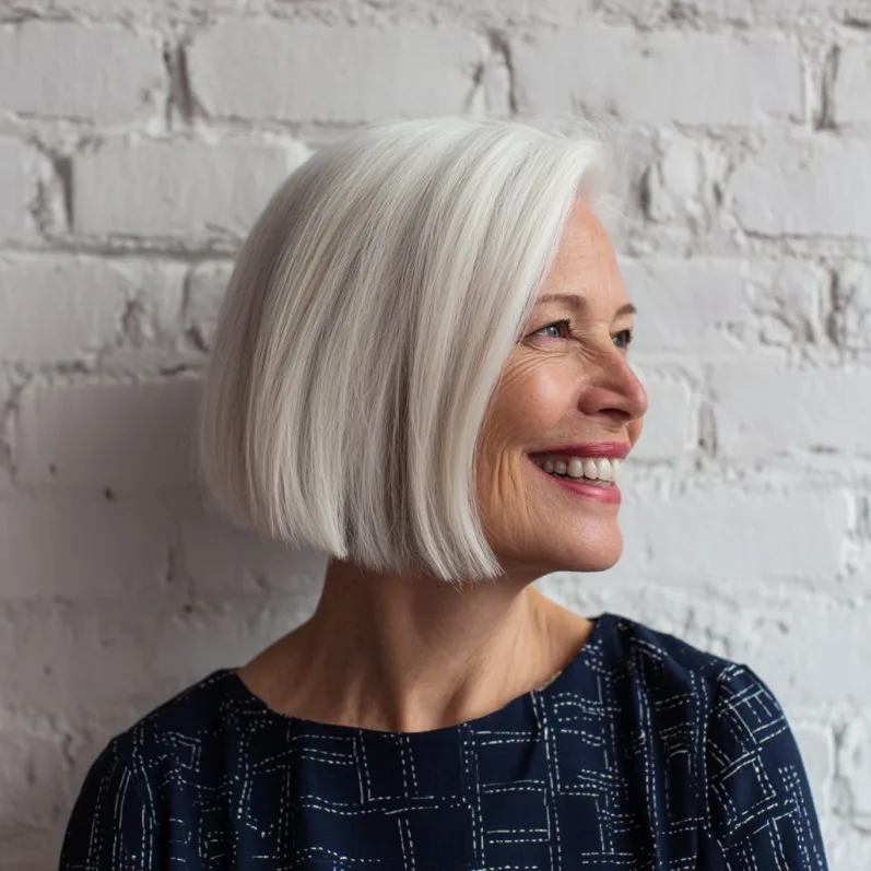 Polished White Blunt Bob with Subtle Flare