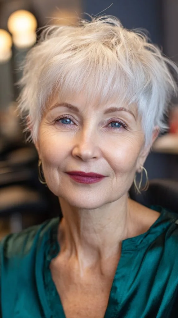 Posh Silver Tousled Pixie for Graceful Aging