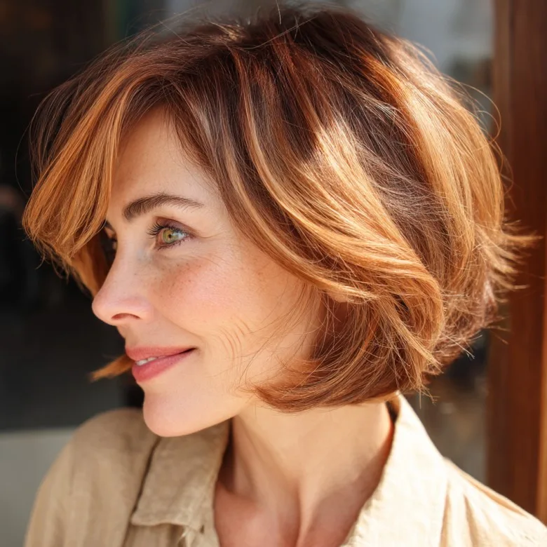Radiant Short Stacked Bob with Warm Highlights