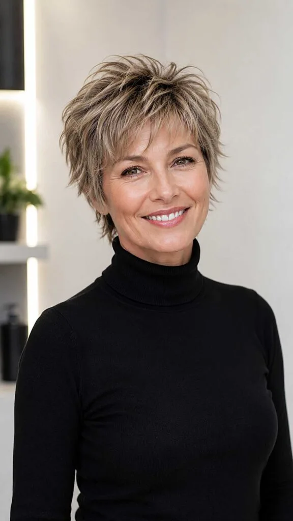 Razored Dirty Blonde Pixie with Lifted Crown