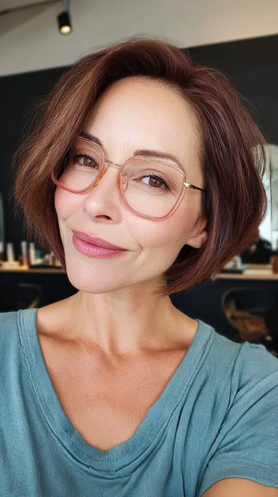 Refined Auburn Bob with Delicate Feathering