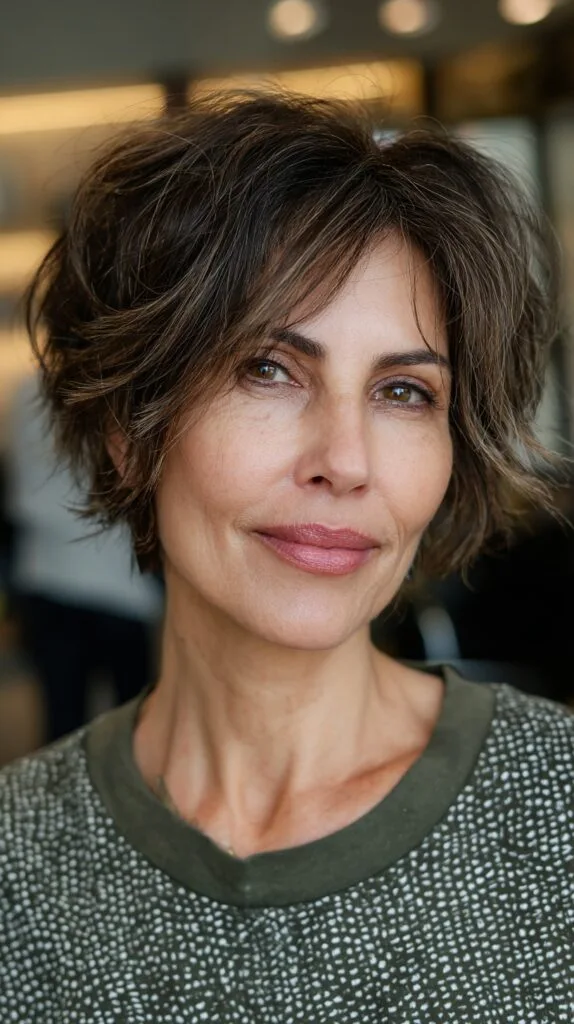 Refined Tousled Layers with Radiant Brunette Highlights