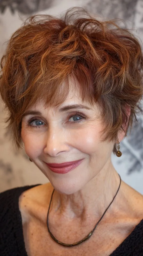 Rich Auburn Textured Pixie with Voluminous Layers