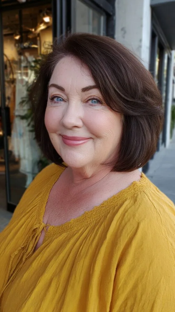 Rich Chestnut Bob with Gentle Face-Framing Layers