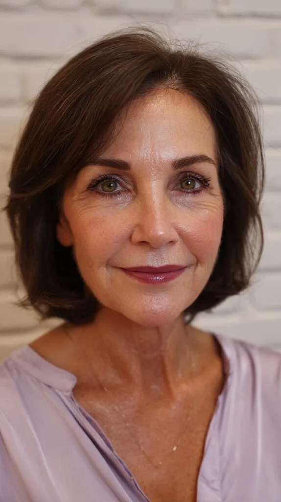 Rich Chocolate Side-Swept Bob for Women Over 60