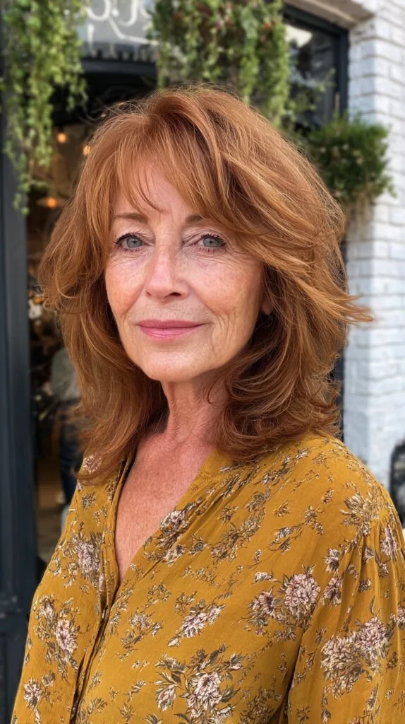 Root-Lifted Copper Mid-Length Feathered Shag with Side-Swept Fringe