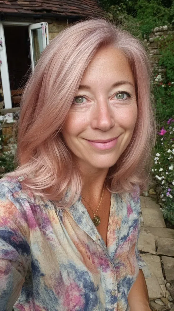 Rose-Gold Layered Long Bob with Soft Side Sweep