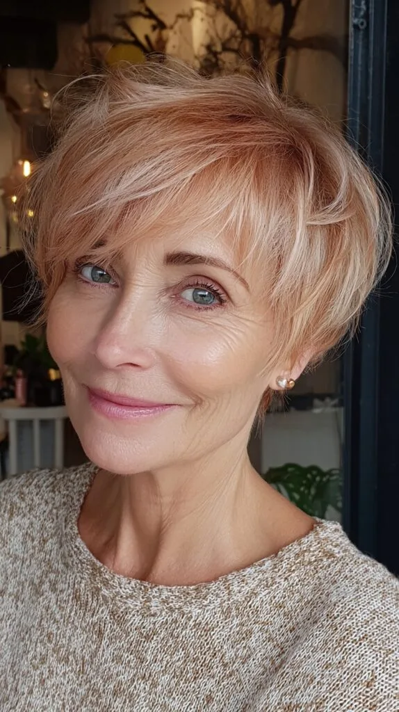 Rose-Gold Long Pixie with Wispy Crown Layers