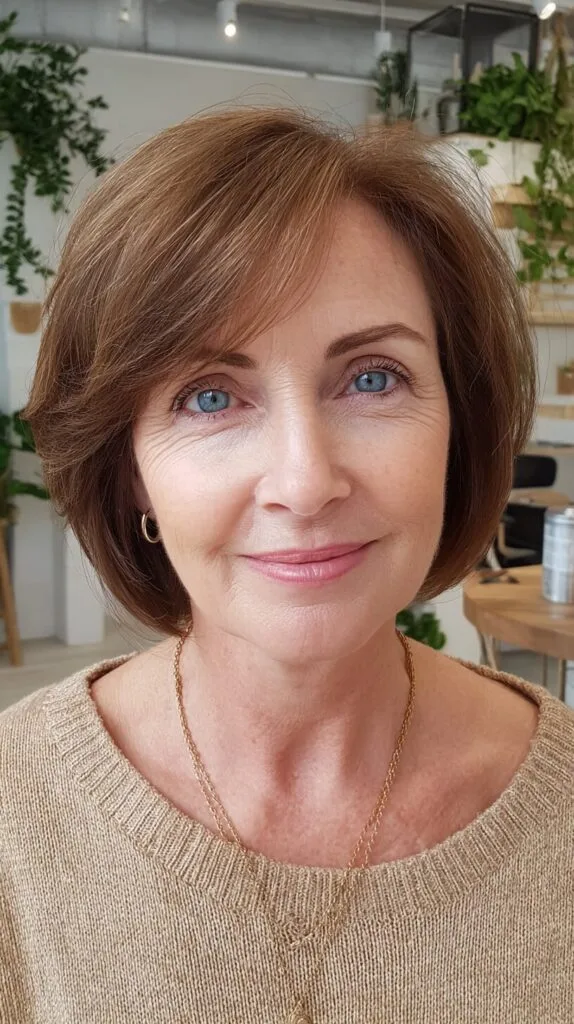 Rounded Chestnut Bob with Deep Side Part