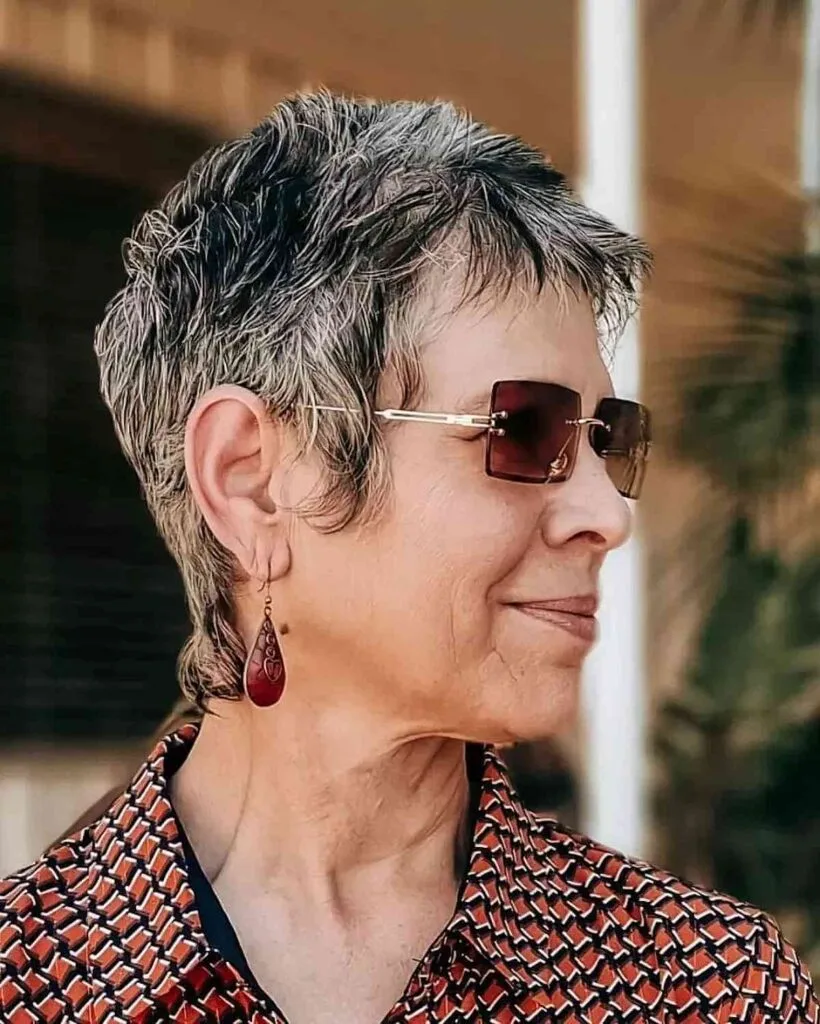 Shaggy Pixie with Salt and Pepper Tones for Older Women