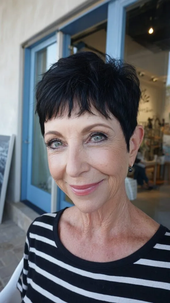 Short Jet-Black Textured Pixie with Point-Cut Micro Fringe