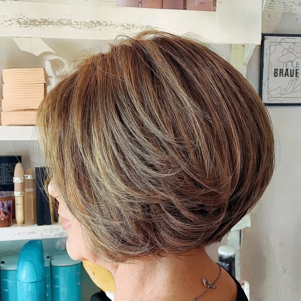 Short-Length Stylish Rounded Wedge Layered Bob Cut for Women Over 50