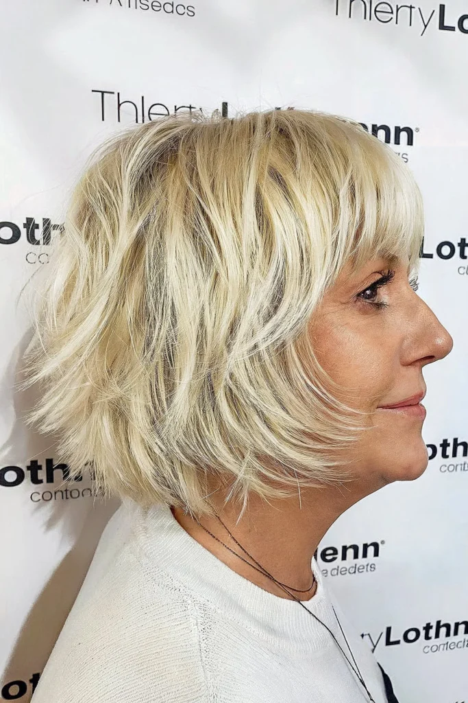 Short Textured Layered Bob with Bangs for Women Over 50