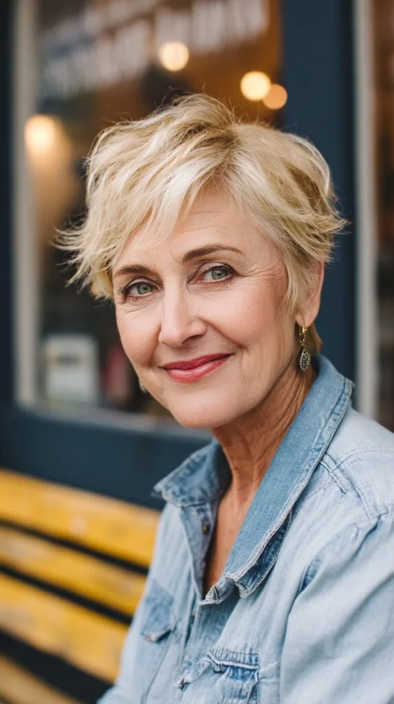 Short Textured Platinum Pixie with Lifted Crown