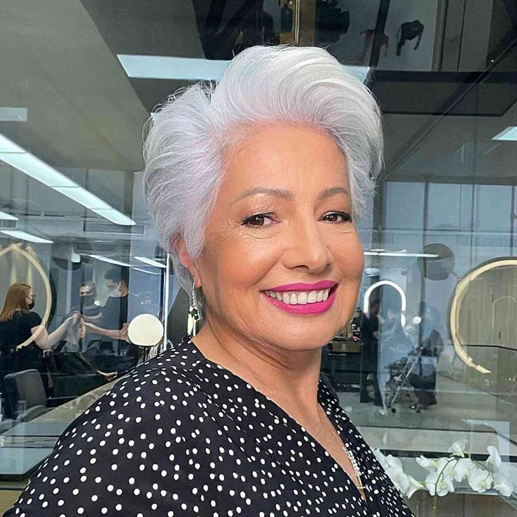 Side Part Pixie with Volume for Overweight Women Aged 50 with Fuller Face Shapes