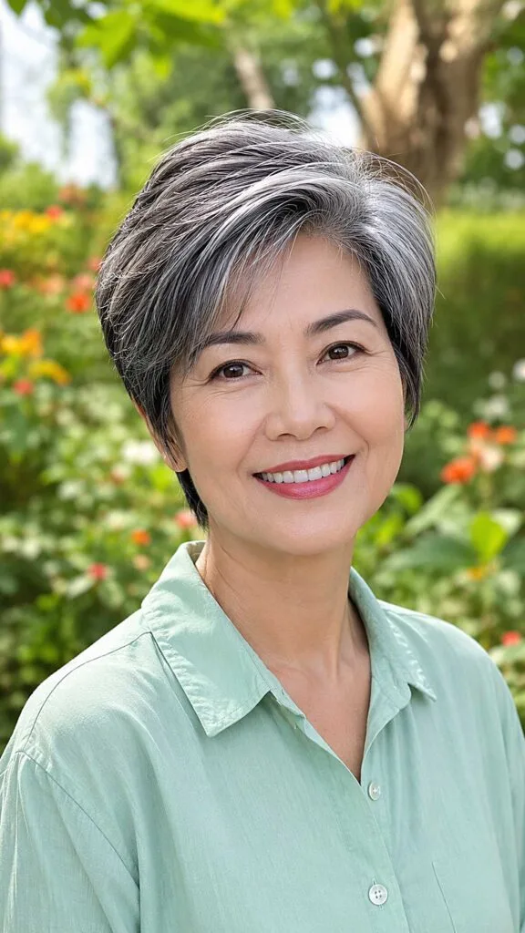 Side-Parted Salt-and-Pepper Crop with Tapered Nape