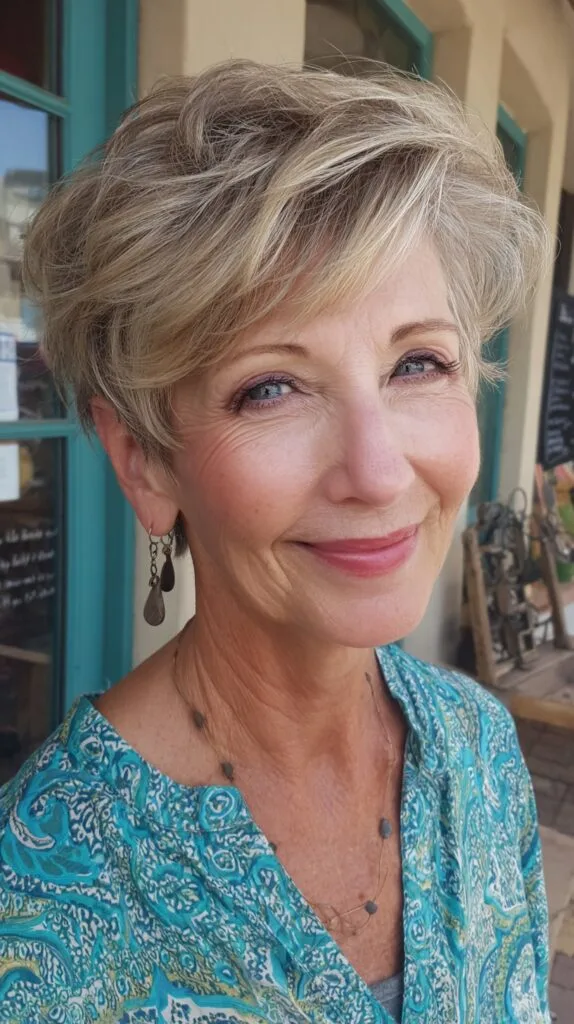 Silver-Blonde Stacked Pixie with Face-Framing Fringe