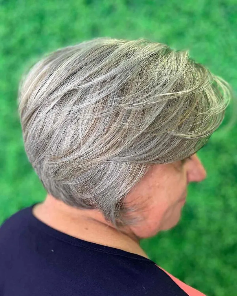 silver bob with layers for women over 50 and overweight