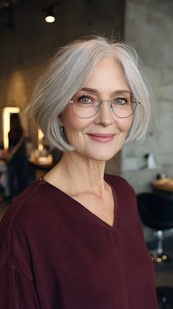 Silver Chin-Length Bob with Thin Round Glasses