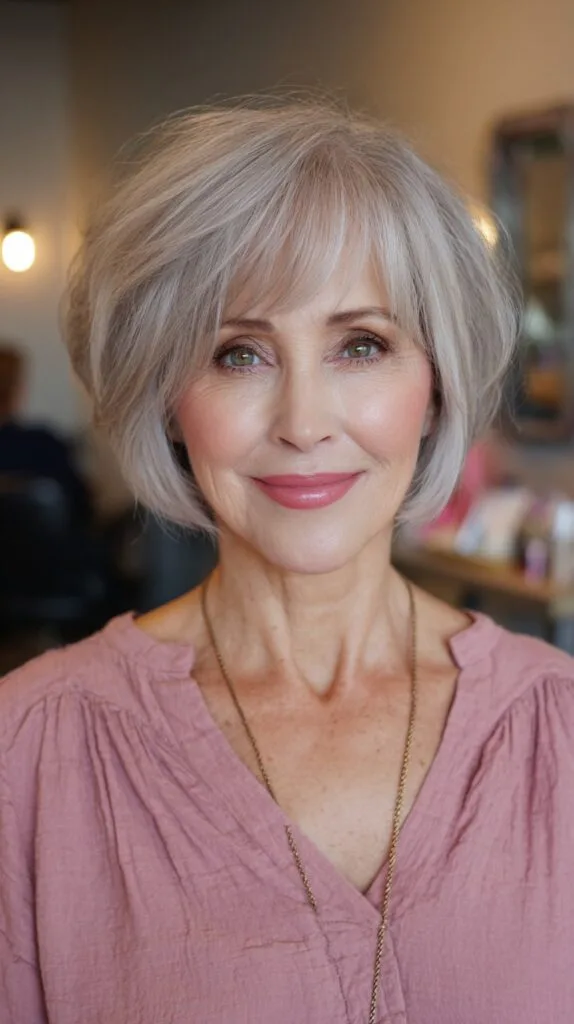 Silver Elegance Layered Bob for Graceful Maturity