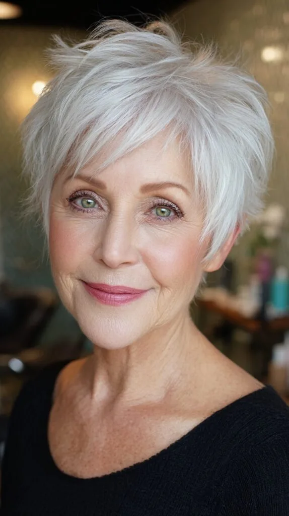 Silver Feathered Pixie with Defined Fringe