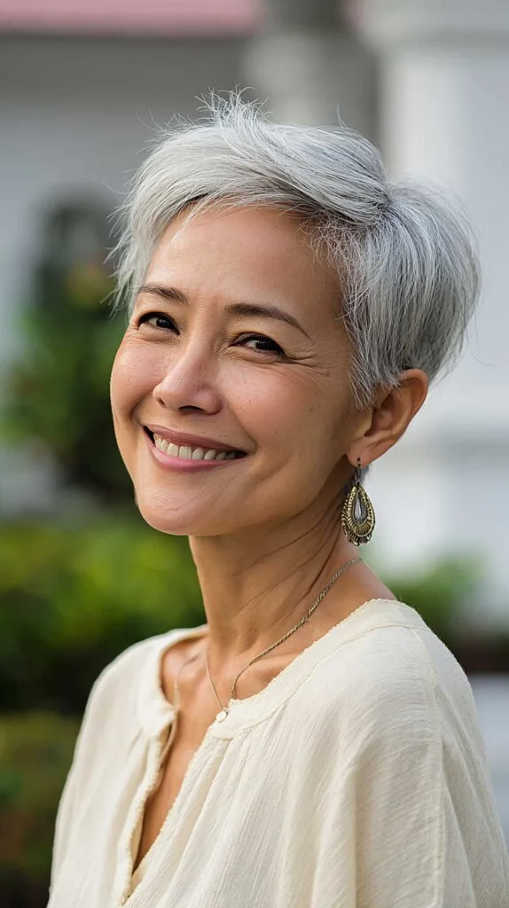 Silver Pixie with Lifted Crown and Wispy Ear-Length Sides
