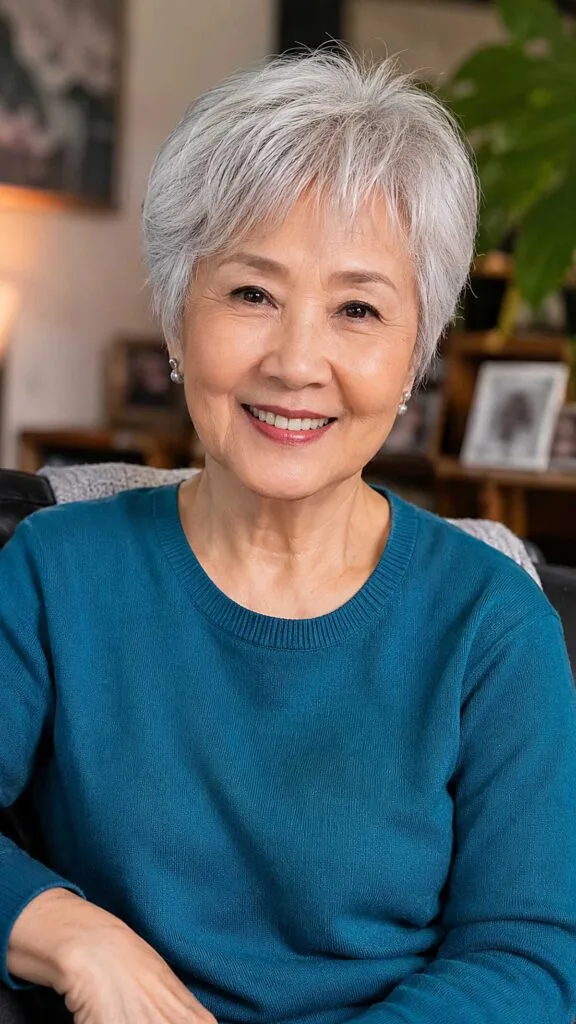 Silver Pixie with Side-Swept Layered Fringe
