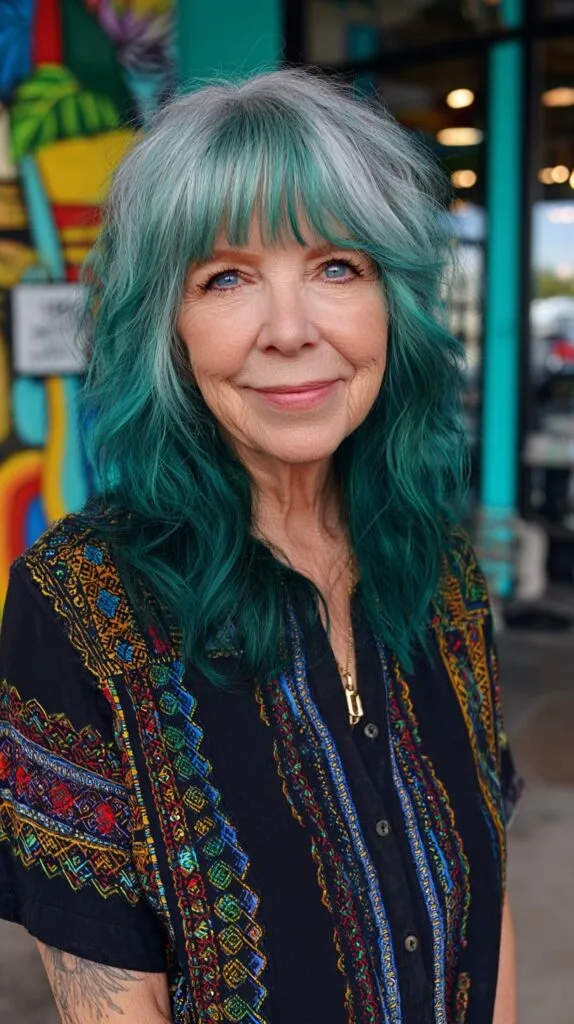 Silver-Rooted Teal Mid-Length Shag with Wispy Fringe
