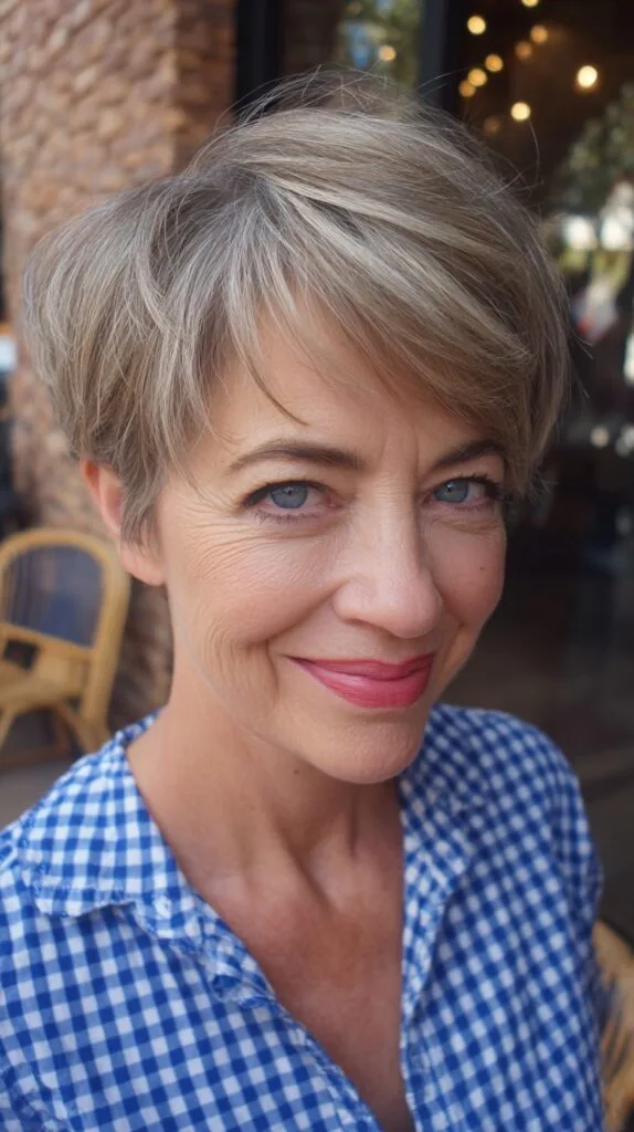 Silver Textured Long Pixie with Soft Side Sweep