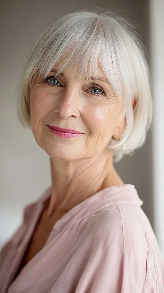 Silver White Bob with Full Straight Fringe