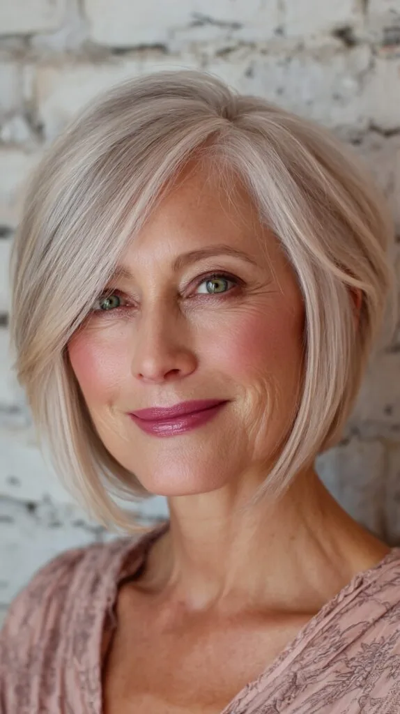 Silvery Feathered Bob with Soft Layering
