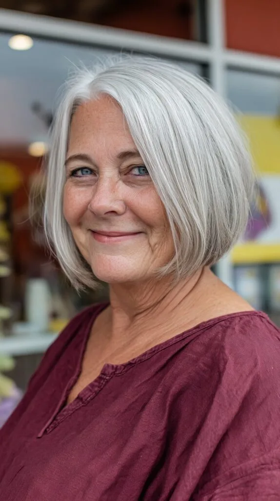 Silvery Sleek Bob with Gentle Inward Curl