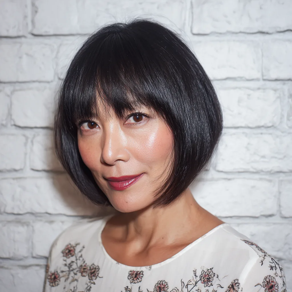 Sleek Angular Bob with Bold Bangs