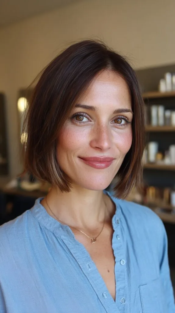 Sleek Chestnut Bob with Soft Face-Framing Layers