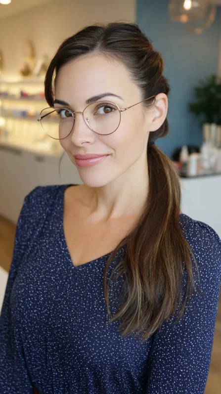 Sleek Chestnut Ponytail with Face-Framing Layers