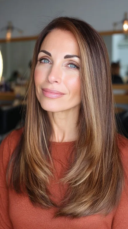 Sleek Cinnamon Brunette with Graduated Layers